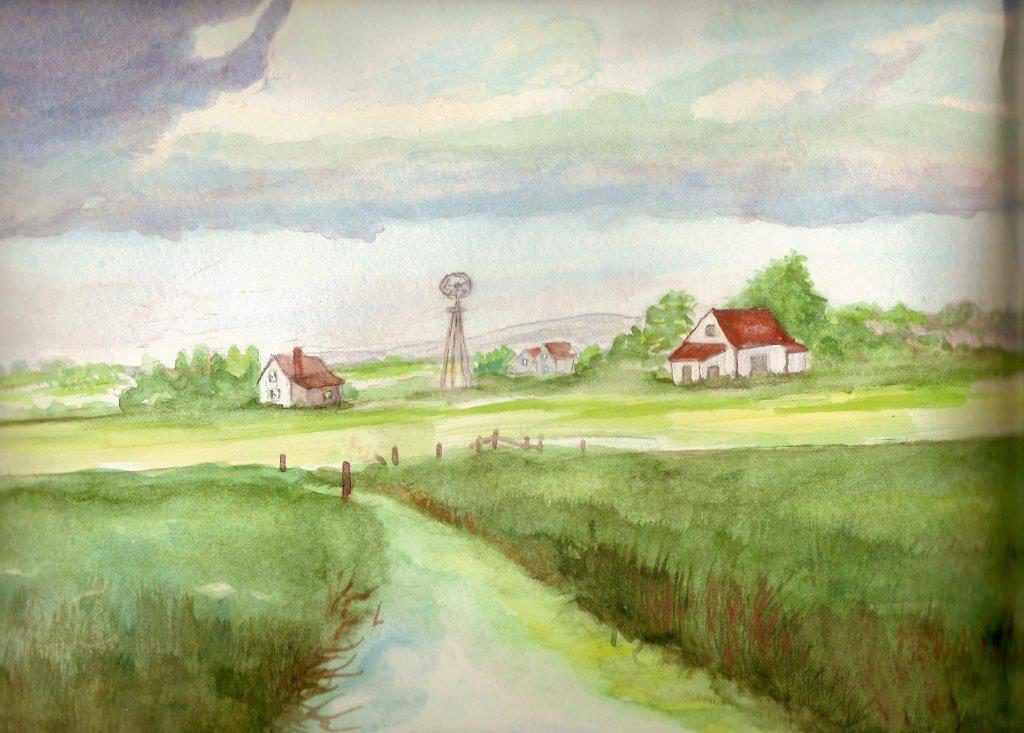 Dick & Hulda Humbke farm at Haultain District, Alberta painted by Dorothy Gallant (Humbke)