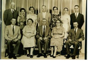 Photo of Humbke Family 19__ in Wetaskiwin, AB B. Henry, Dorothy, Norma, Conrad, Myrtle, Florence & Fritz F. Richard, Hulda, Dick, Elsie & Gordon