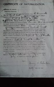 Certificate of Naturalization as a Canadian 06JUL1904 for Dietrich Ernest Humbke