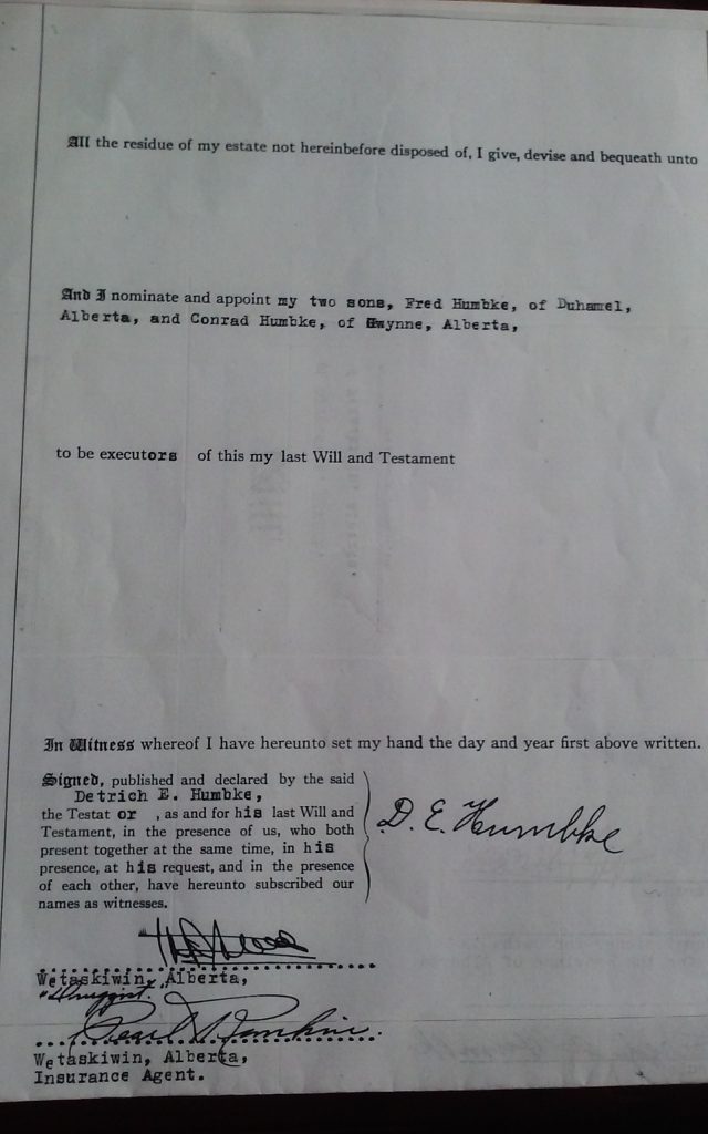 Dietrich Ernest Humbke's 1950 WILL (p. 2 of 2)