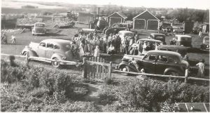 Gathering at the Humbke farm possibly celebrating Dick & Hulda's move to Wetaskiwin in 1949.